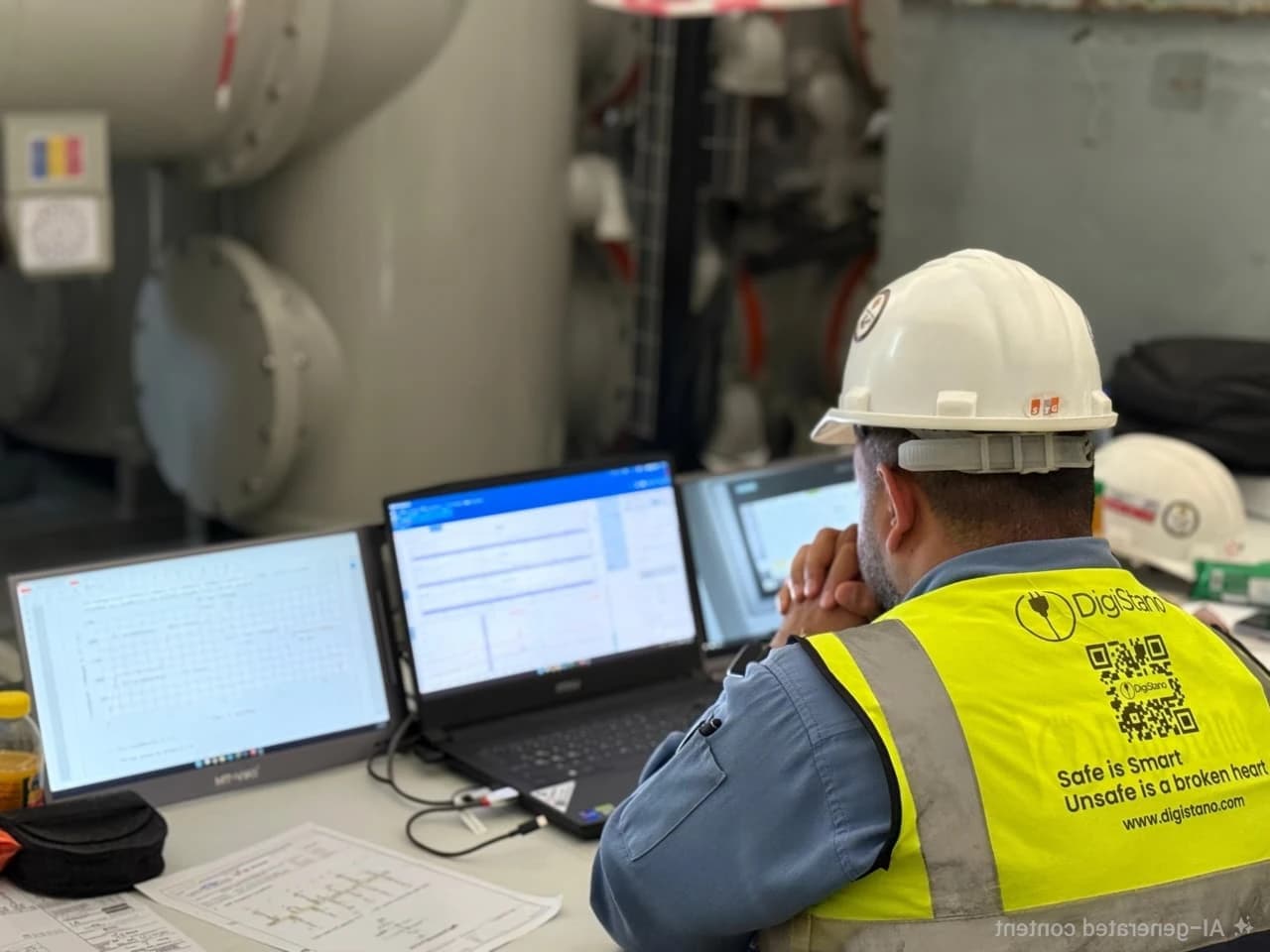 DigiStano engineer performing electrical diagnostic testing in a high-voltage installation